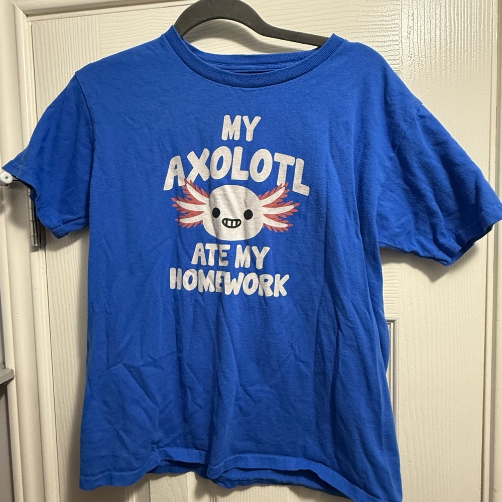 Blue Graphic Tee with Axolotl Print